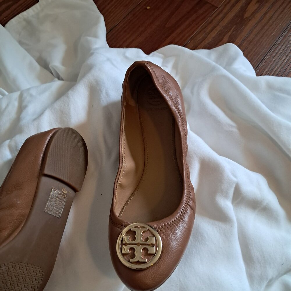 TORY BURCH Travel Ballet Flat in Brown Leather Size 7